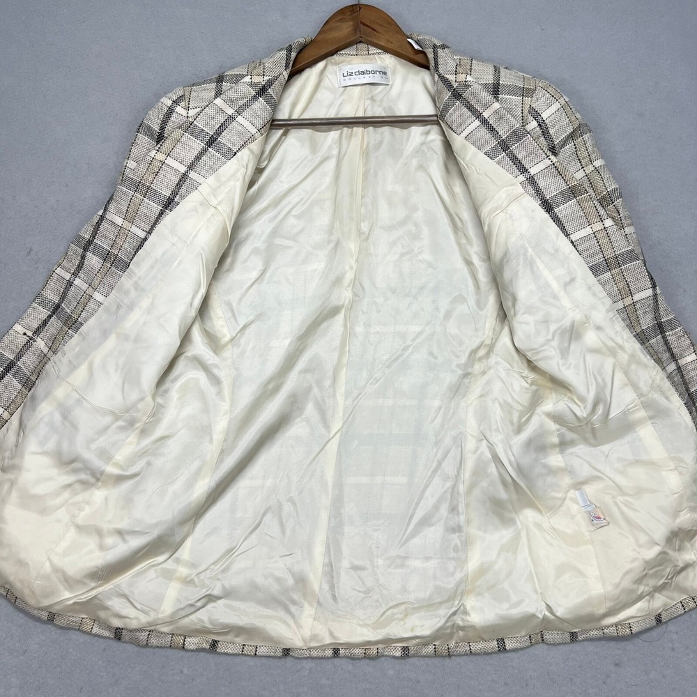 Vintage Liz Claiborne‎ Plaid Silk Blend Tweed Blazer Jacket Womens 8 One Button - Picture 3 of 13